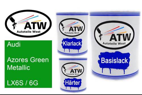 Audi, Azores Green Metallic, LX6S / 6G: 1L Lackdose + 1L Klarlack + 500ml Härter - Set, von ATW Autoteile West.